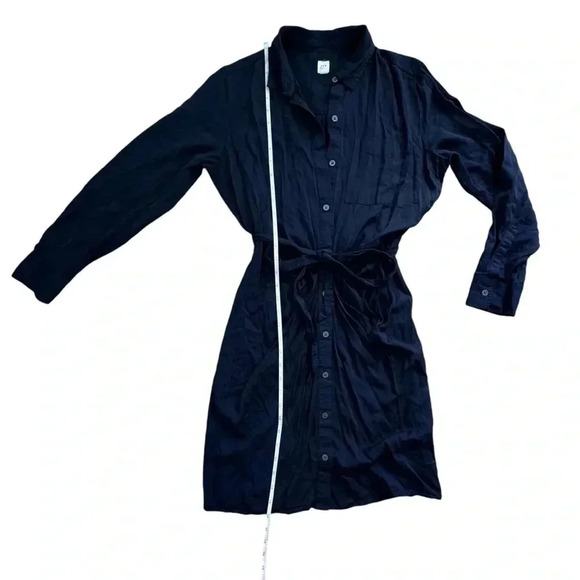 Gap Navy Blue Button Down Dress with Tie Waist Long Sleeve Small Knee Length - Picture 10 of 13